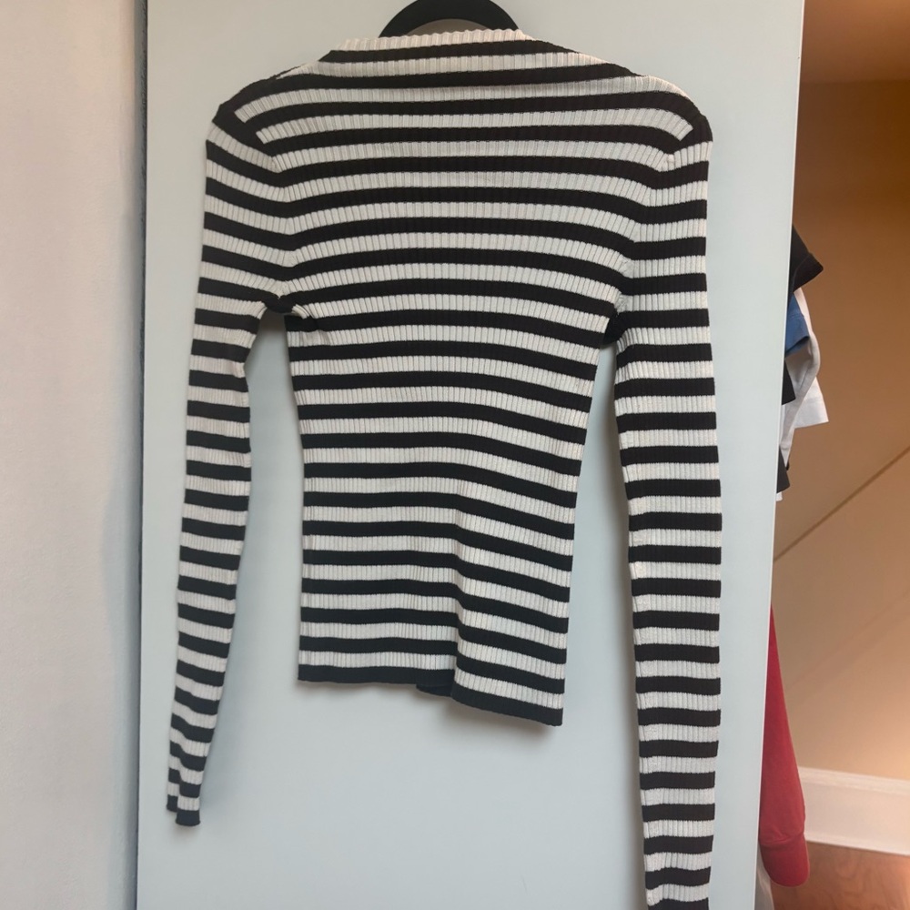 Madewell Black & White Striped Ribbed Crewneck Top